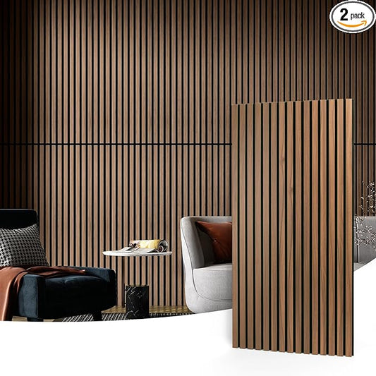 Art3d 2 Wood Slat Acoustic Panels for Wall and Ceiling - 3D Fluted Sound Absorbing Panel with Wood Finish - Walnut