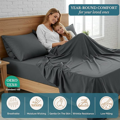 Casa Platino Charcoal Full Size Sheets, Pre-Washed Bed Sheet Full Ultra Soft & Breathable Full Bed Sheets Set, Brushed Premium Microfiber Full Sheet Set with Deep Pockets, Full Bed Set - Charcoal