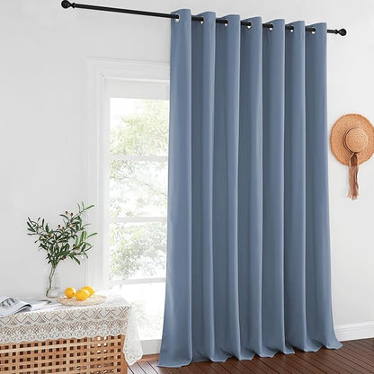 NICETOWN Stone Blue Blackout Curtain 120 inch Length, Grommet Window Treatment Thelma Insulated Room Divider Sliding Door Drape for Bedroom/Living Room, 1 Panel, W100 x L120