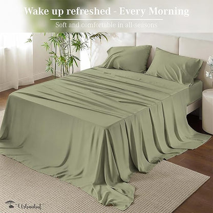 URBANHUT 800 Thread Count 100% Cotton Full Size Sheets, Luxury 4 Piece Full Bedsheets, Hotel Sheets Sateen Finish - Better Than Egyptian, 16" Elasticized Deep Pocket - Sage