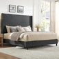 King Bed Frame with 65" Tall Headboard, Horizontal Fine Corduroy Bed Frame with Wingback, Upholstered Platform Bed, Vintage Solid Wood Gourd Legs, No Box Spring Needed, Black