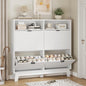 Shoe Cabinet with 4 Flip Drawers, 46" Tall Narrow Fluted Shoe Storage Organizer for Entryway, Hidden Slim Wooden Shoe Rack Cabinet for Front Door Entrance, Hallway, Living Room, Solid White