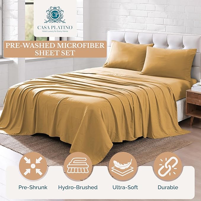 Casa Platino King Sheet Set – 4 Piece Pre-Washed Ultra Soft Bed Sheets, Brushed Microfiber Cooling Fabric, Cozy Fit for King Bed, Deep Pocket Fitted Sheet Set, Long-Lasting Hotel Quality - Cocoon