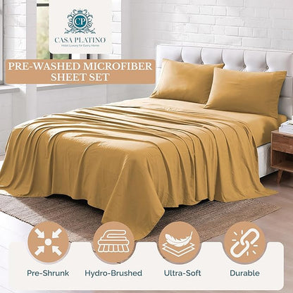 Casa Platino King Sheet Set – 4 Piece Pre-Washed Ultra Soft Bed Sheets, Brushed Microfiber Cooling Fabric, Cozy Fit for King Bed, Deep Pocket Fitted Sheet Set, Long-Lasting Hotel Quality - Cocoon