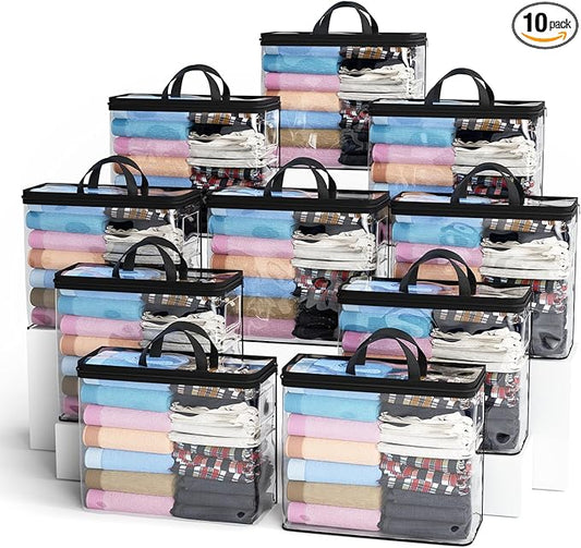 Hopack Under Bed Storage Bags Organizer, 22L Clear Storage Bags, Bags Organizer Clear Zipper Containers Bedroom, Storage Bag for Sweater, Clothes, Shoe Toy, Blanket, Sheet (Black,10PACK)