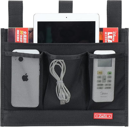 Zafit Hanging Bedside Caddy, Bedside Storage Organizer for Magazine, Phone, Remote control (Classic4 Pockets-Black)