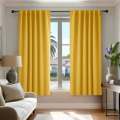Deconovo Solid Back Tab and Rod Pocket Curtains Thermal Insulated Blackout Window Curtains for Kitchen 52Wx54L Inch Mellow Yellow 2 Panels