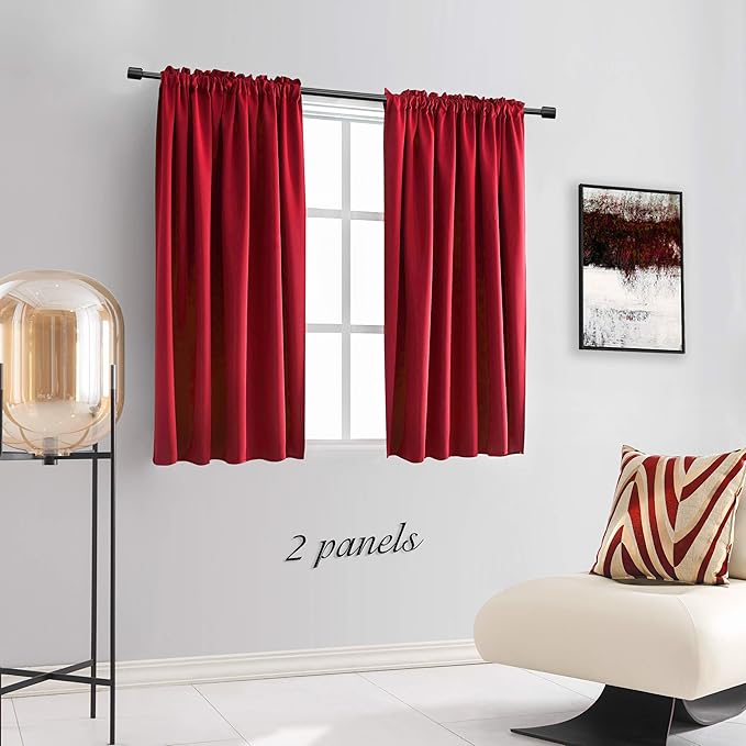 DONREN Red Blackout Curtains Thermal Insulated Room Darkening Rod Pocket Curtains for Dining Room (42 by 54 Inch,2 Panels)