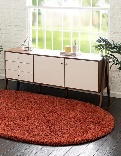 Unique Loom Solid Shag Collection Area Rug (3' 3" x 5' 3" Oval, Terracotta)