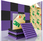 Sonicism Sound Proof Foam Panels for Walls Self-Adhesive 12 Pack Pyramid 1" X 12" X 12" Soundproof Wall Panels High Density Acoustic Panels Foam Fast Expand,Sound Absorption & Decoration,Black/Purple