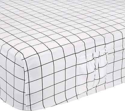 Amazon Basics Soft Microfiber 4-Piece Bed Sheet Set with Elastic Side Pockets, Full, Black Grid, Geometric