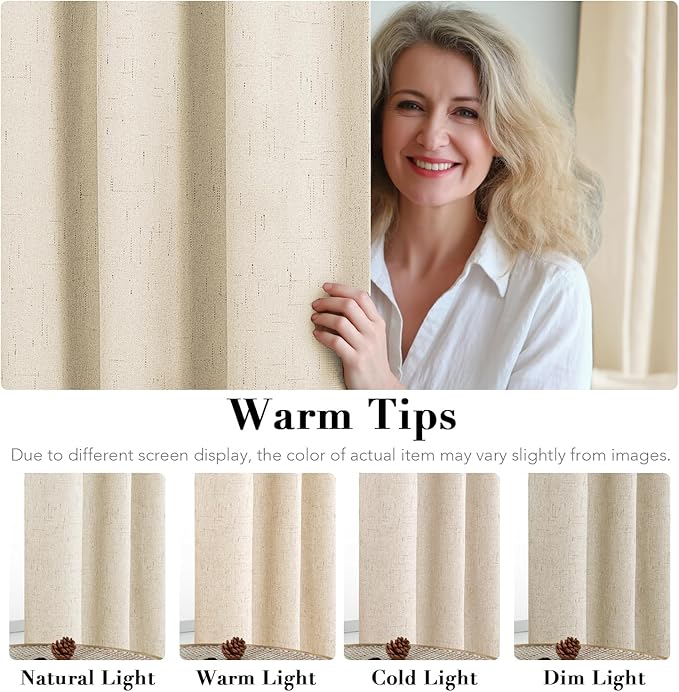 H.VERSAILTEX 100% Blackout Curtains for Bedroom Thermal Insulated Linen Textured Curtains Heat and Full Light Blocking Drapes Living Room Curtains 2 Panel Sets, Bleached Sand, 42x84 Inch