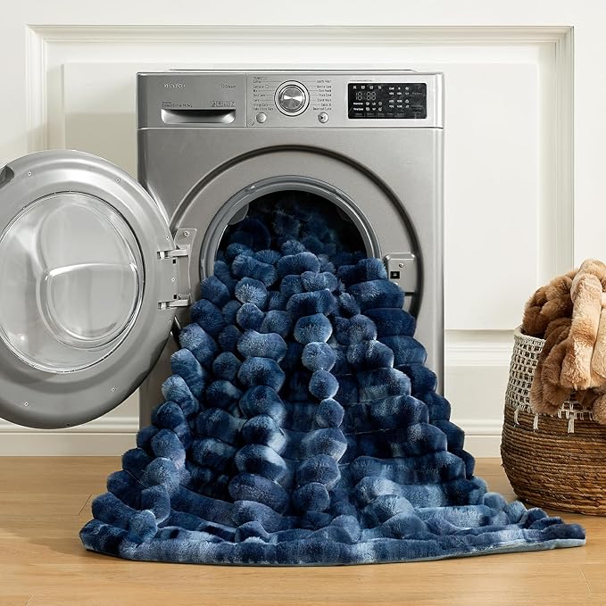 Cozy Bliss Faux Fur Throw Blanket for Couch, Cozy Warm Plush Striped Blanket for Sofa Bedroom Living Room, 108 * 90 Inches Tie-dye Blue