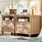 24" Wide Farmhouse Nightstand Set of 2 with Charging Station,End Table with 2 Drawers,Natural Wood Dresser for Bedroom Cabinet, Bed Side Table Chest of Drawers, Night Stand for Living Room
