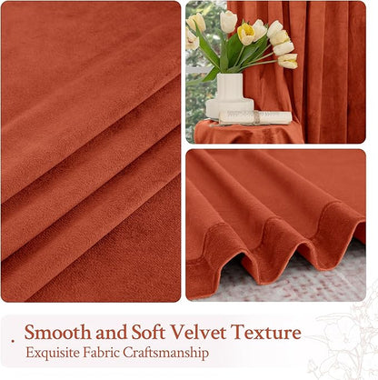 LAMIT Velvet Curtains 120 Inch for Living Room, Terracotta Thermal Insulated Room Darkening Drapes Rustic Vintage Noise Reducing Panels with Back Tab and Rod Pocket, 2 Panels, 52 x 120 Inch