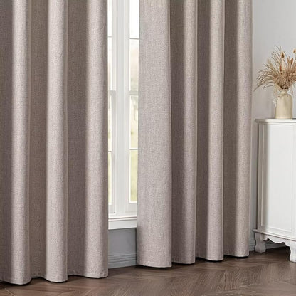 100% Blackout Curtains 96 Inch Length 2 Panels Set, Black Out Curtains for Living Room, Beige Thermal Insulated Grommet Drapes Bedroom Luxury Decor Privacy(70W × 96L inch, Beige)