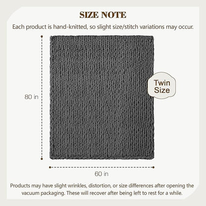 Carriediosa Chunky Knit Throw Blanket 60" X 80" Twin, 100% Hand Made Large Chenille Loop Yarn Soft Fluffy Throws for Couch Sofa Bed, Big Crochet Cozy Heavy Thick Cable Woven Blankets, Dark Grey