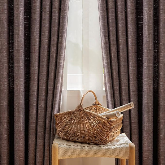 Jacquard Linen Curtains 108 inch Length 2 Panels Thick Faux Linen Blended Window Drapes Burlap Textured Curtains with Grommet for Living Room Bedroom Farmhouse (52x108 Fashion Purple) Natural
