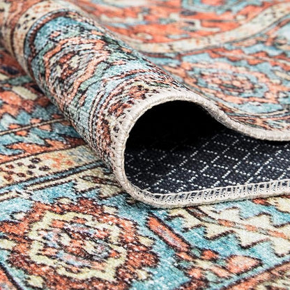 Bloom Rugs Washable Non-Slip 2' x 3' Rug - Orange/Blue Traditional Oriental Area Rug for Living Room, Bedroom, Dining Room, and Kitchen - Exact Size: 2' x 3'