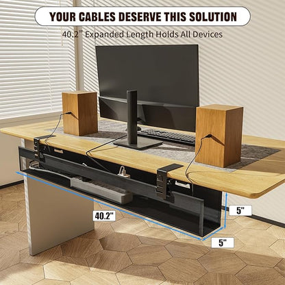 No Drill Under Desk Cable Management Tray, Nonkky Cable Management Under Desk, 40.2" Fabric Cord Hider - Clamp/Screw Mount, Cord Organizer for Office, Home - Supports Up to 40lbs