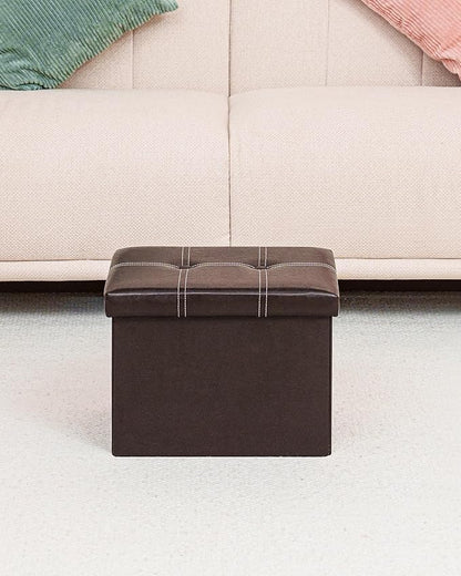 B FSOBEIIALEO Folding Storage Ottoman Cube, Faux Leather Footrest Seat Coffee Table, Brown 16.5"x12.6"x12.6"
