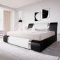 Allewie Queen Bed Frame with Iron Piece Decor, Faux Leather Upholstered Platform Bed with Adjustable Headboard & Strong Wooden Slats, No Box Spring Needed, Black and White