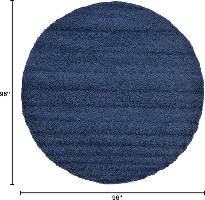 Unique Loom Solid Shag Collection Area Rug (8' Round Sapphire Blue/Navy Blue)