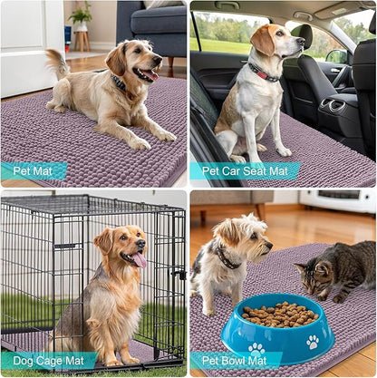 OLANLY Dog Door Mat for Muddy Paws 59x35, Absorbs Moisture and Dirt, Absorbent Non-Slip Washable Doormat, Quick Dry Chenille Mud Mat for Dogs, Entry Indoor Entryway Carpet for Inside Floor, Deep Plum