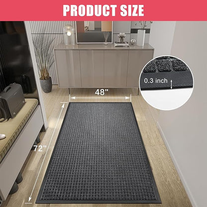 Kuyal Front Door Mat, 4'*6' Door Mat for Inside Outside Entrance,Waterproof Welcome Mats with Non-Slip Backing, Indoor Outdoor Entryway, Commercial Floor Mats, Durable & Easy to Clean, Dark Gray