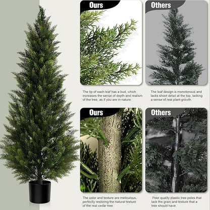 Outdoor Artificial Cedar Topiary Tree, Faux Evergreen Shrubs for Front Porch Decor, Lifelike Fake Bushes Plants for Home Living Room Front Door Decor (2, 5ft)