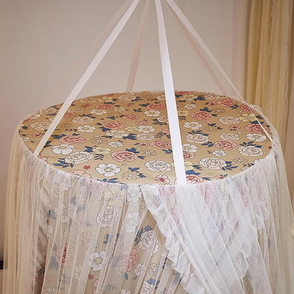 VETHIN Double Layer Princess Round Dome Canopy Bed Curtain for Girls Adults,Children Dreamy Mosquito Net,Cute Bedroom Decoration Castle Play Tent Reading Nook Canopies (Flowers/White)
