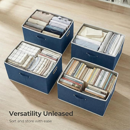 PRANDOM Storage Bins with Lids [3-Pack] Linen Fabric Foldable Storage Boxes Organizer Containers Baskets Cube with Cover Royal Blue(23.4X15.9X11.4)