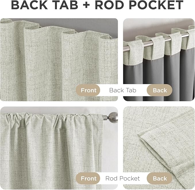 Joydeco Blackout Curtains for Bedroom - 100% Light Blocking 2 Panels Light Beige Drapes 37"W x 96"L, Thermal Insulated Room Darkening Curtains, Linen Textured for Living Room, Rod Pocket & Back Tabs