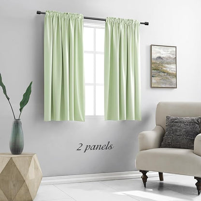 DONREN Light Green Blackout Curtains 48 inches Long for Short Window, Rod Pocket Thermal Insulated Energy Efficiency Window Draperies for Kids Room (2 Panels, 52-inch Wide by 48-inch Long)