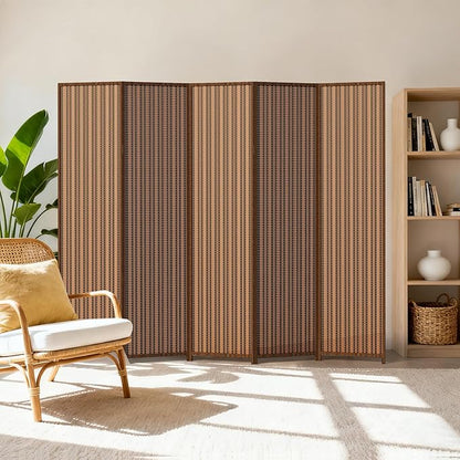 5 Panel Room Divider and Extra Wide Folding Privacy Screen, 79" W x 67" H, Bamboo Room Divider for Room Separation.