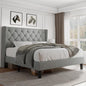 iPormis Full Size Platform Bed Frame with Button Tufted Headboard, Upholstered Bed Frame with Solid Wooden Slats, 8" Underbed Space, No Box Spring Needed, Noise Free, Easy Assembly, Light Gray