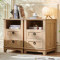 18" Farmhouse Night Stands Set of 2 with Charging Station, 2 Drawers Bedside End Table, Natural Wooden Nightstand, Bed Side Table Cabinet with Open Shelf for Bedroom Living Room Office