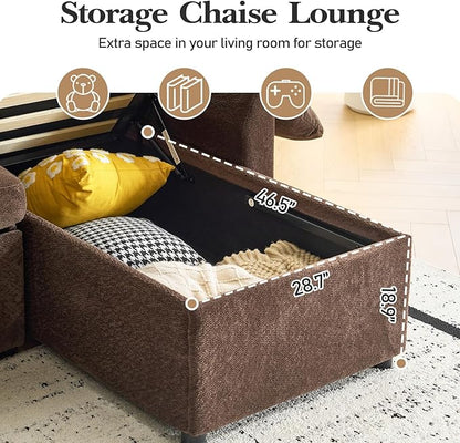 VINGLI Convertible Sofa Bed Couches for Living Room, Sleeper Sofa with Pull Out Couch Bed, Cloud-Like Plush Fleece U-Shape Sectional Couch with Storage Chaise, USB Charging, Side Pockets