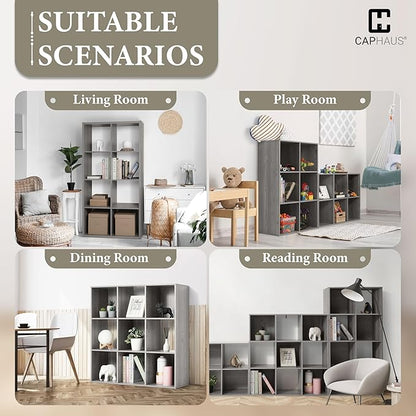 CAPHAUS Sturdy Room 11-Inch Cube Storage Organizer Shelf, with Thick Exterior Edge, Storage Shelf Divider w/Back, Bookcase, 8-Cube, Greige Oak