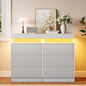 Nightstands Set of 2 with Charging Station & LED Lights, Modern Small Fluted Bedside & End Tables with 3 Drawers, Sliding Top & Hidden Storage, Wooden Farmhouse Night Stand for Bedroom Office,White
