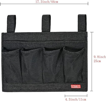 Zafit Linen Bedside Caddy, Bedside Storage Organizer for Hospital Beds, College Dorm Rooms or Baby Bed (6 Pockets-Black)