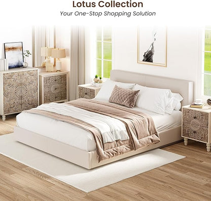 COSIEST Vintage Nightstand, 18" Wide Wood Small Bed Side Table with 2 Drawers, Accent Bedside Table, Bedroom Furniture for Home, Office (Lotus Pattern)