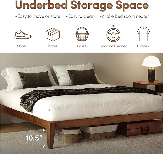 Thor Bed Frame King - Solid Wood Platform Bed - Japanese Joinery Bed Frame - Wood Slat Support - No Box Spring Needed - Easy Assembly - Minimalist & Modern Style (Walnut)