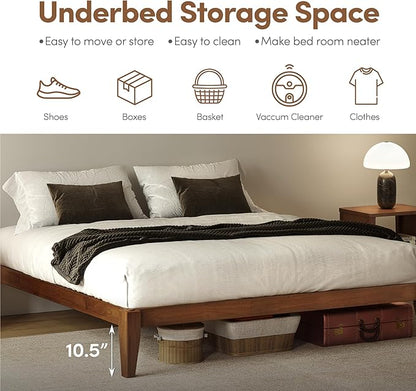 Thor Bed Frame King - Solid Wood Platform Bed - Japanese Joinery Bed Frame - Wood Slat Support - No Box Spring Needed - Easy Assembly - Minimalist & Modern Style (Walnut)