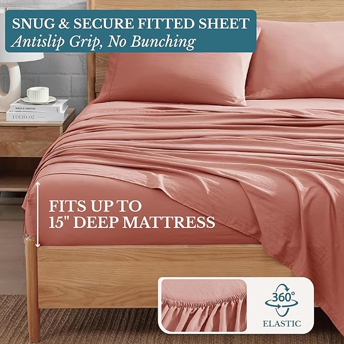 Casa Platino Bedding Sheets & Pillowcases, Pre-Washed Ultra Soft & Breathable Bed Sheets Twin, Brushed Microfiber Sheet Set, Fade Resistant Twin Size Sheets Set with Deep Pockets - Rose Dawn