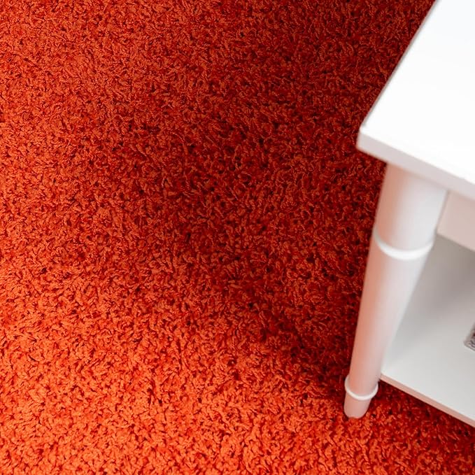 Unique Loom Solid Shag Collection Area Rug (5' 3" Round, Tiger Orange)