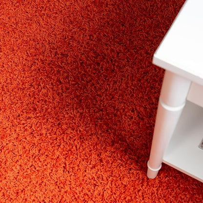 Unique Loom Solid Shag Collection Area Rug (5' 3" Round, Tiger Orange)