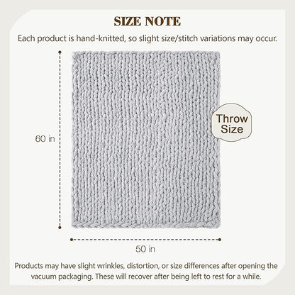 Carriediosa Chunky Knit Throw Blanket 50" X 60", 100% Hand Made Large Chenille Loop Yarn Soft Fluffy Throws for Couch Sofa Bed, Big Crochet Cozy Heavy Thick Cable Woven Blanket, Grey