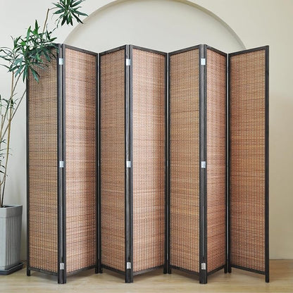 Furnnylane 7 Panel Bamboo Room Divider - Folding Screen for Room Separation, 67" H x 107.5" W