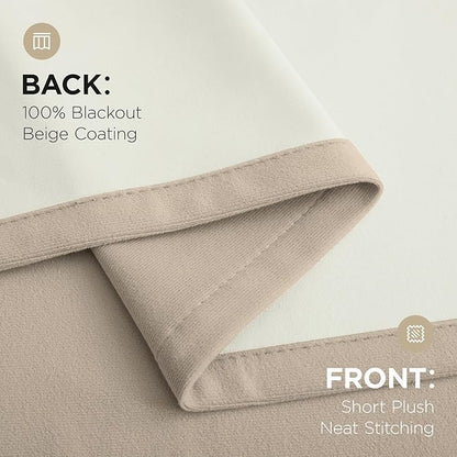 Joydeco Light Beige 100% Blackout Curtains 102 Inch 2 Panels, Luxury Thermal Light Beige Velvet Curtains for Bedroom Living Room, Soundproof Blackout Window Drapes, Rod Pocket & Back Tab (52W x 102L)